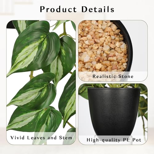 GnFlus Artificial Pothos Fake Ivy Plant with Pot Faux Light Green Leaves Featuring for Home Shelf Decor Indoor Silk Artificial Plant Large - color: Light Green-black Pot
