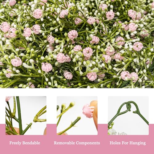 2 Pcs 5.8ft Artificial Baby Breath Flower Vines, Babys Breath Artificial Flowers Real Touch Faux Gypsophila Hanging Fake Baby's Breath Garlands for Wedding and Baby Shower Decor（Pink） - color: Pink