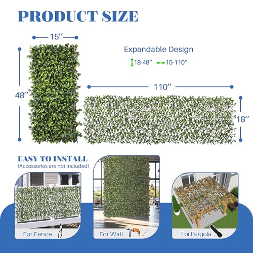 ECOOPTS Stretchable Artificial Buxus Leaf Faux Ivy Privacy Fence Screen, Expandable Decorative Fencing Panel for Balcony Patio Outdoor (Single Sided Ficus Leaves, 2 Pieces) - color: Single Side Ficus, size: 2 Pieces