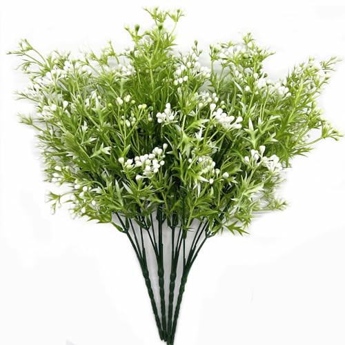 Artificial Plants, Fake Gypsophila Shrubs Plastic Pearl Bridal Bouquet Faux Baby Breath Flowers Bushes Greenery Decor for Indoor Outdoor Garden Party Wedding DIY Decoration 4 Pack - color: Pearl Gypsophila Flowers - 4 Pack