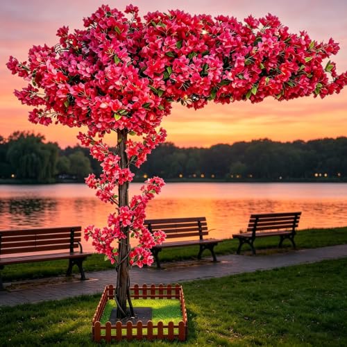 Large Bougainvillea Artificial Tree 8.2ft Red,Wedding Artificial Cheery Trees Indoor Outdoors for Home Decor,Tall Handmade Fake Faux Lifelike Flowers Plant for Living Room Party Office Balcony - color: Red, size: 8ft 2in