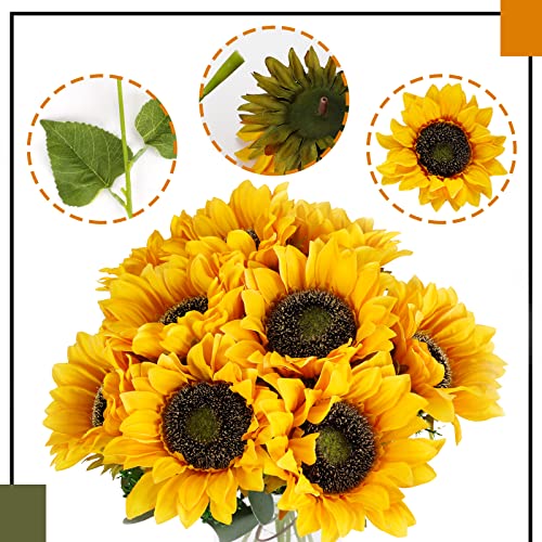 CEWOR 10pcs Sunflowers Artificial Flowers with Long Stem Fake Sunflowers Bulk Fall Decoration for Wedding Home Birthday Party Outdoor Indoor Decor - color: Sunflowers-2