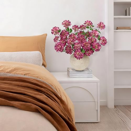 5 Pcs 27" Artificial Silk Flowers for Vase, Realistic Faux Floral Arrangement with Long Stems, Fake Rosa Banksiae Flower DIY for Wedding Centerpiece, Home Party Indoor Vase Decor - Red - color: Plum