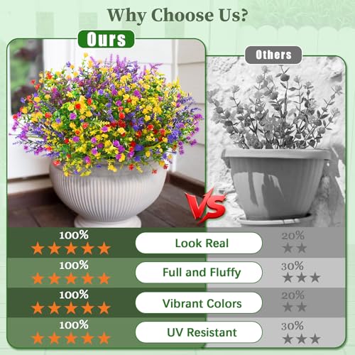 Yastouay Artificial Flowers for Outdoors UV Resistant, 18 Bundles Realistic Outdoor Artificial Plants & Flowers, Fake Outdoor Flowers Plants for Front Porch Window Box Garden Decoration - color: Multi Color, size: 18 Bundles