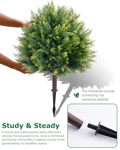 27.6'' Artificial Cedar Topiary Trees with Spikes, Set of 2 Fake Pine Shrubs Bushes Plants UV Resistant Evergreen Faux Cypress Tree for Planter Front Porch Outdoor Spring Decor Pot Fillers - size: 27.6inch-cedar