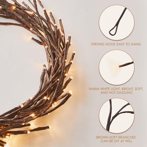 Bexdir Enchanted Willow Vine Lights 9.3ft 160LED, Vines for Home Decor Lighted Tree for Walls in 8 Modes & Timer, Branches Lights for Halloween Christmas Holiday Decor Indoor with Timer - color: Brown