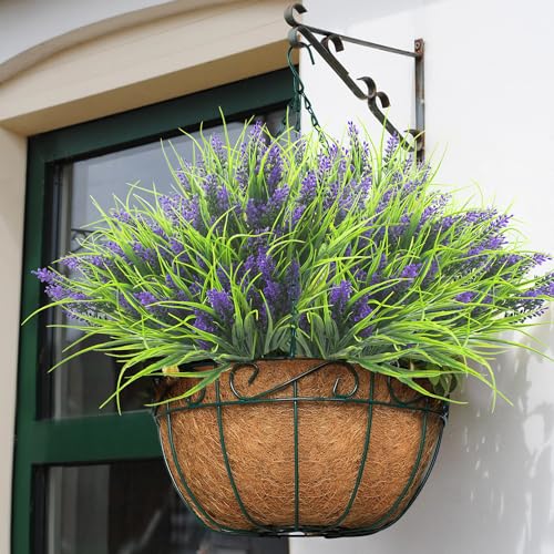 Grunyia 20 Bundles Artificial Plants Outdoor Fake Monkey Grass with Flowers (Purple) - color: Purple