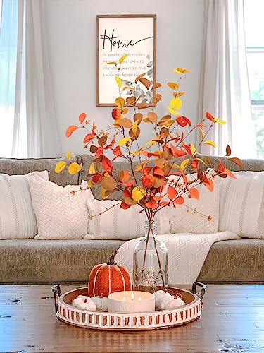 Beferr Fall Eucalyptus Stems Christmas Decor - 5Pcs 32" Tall Faux Eucalyptus Leaves Pumpkins Branches Autumn Thanksgiving Farmhouse Harvest Fireplace Table Centerpiece Home Decorations - color: Pumpkin Eucalyptus