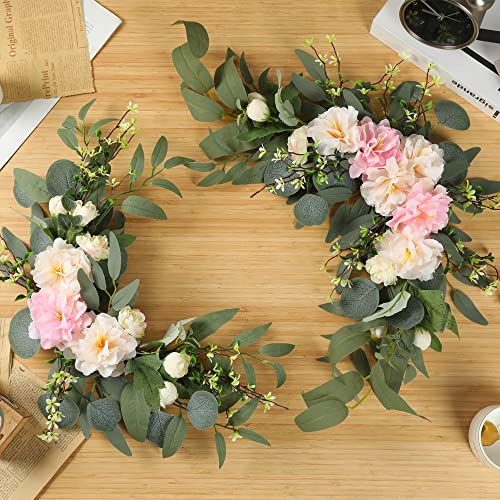 H&W 2pcs Artificial Wedding Arch Flowers for Wedding Sign, Floral Swag Dusty Decor for Reception Ceremony Backdrop Sweetheart Table (Grass Heart-Peony) - color: Grass Heart-peony