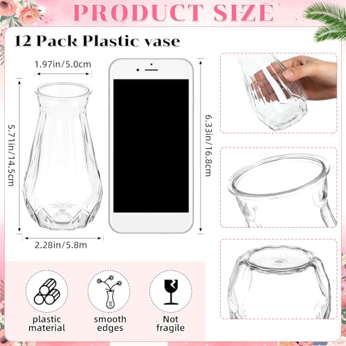 Zeyune 37 Pack Artificial Peonies Flowers with Bud Vase Bulk 24 Bundles Silk Peonies Bouquets 12 Plastic Clear Vase with 1 Rope Fake Flowers for Table Centerpiece Vases(Pink,Perfume) - color: Pink, style: Perfume