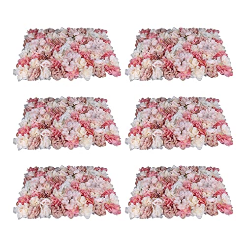 6 Pcs Artificial Silk Flower Wall Panel, Autumn Dahlia Rose Hydrangea Floral Backdrop for Wedding Photography Party Home Decor（15.75x23.62 inches） - color: 6pcs Rose+dahlia+hydrangea