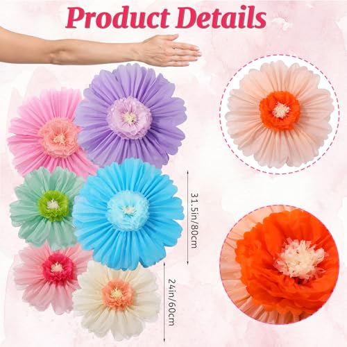 Giegxin 6 Pcs 31.5" 24" Giant Colorful Paper Flower Wonderland Fancy Tissue Flowers for Wall Decoration Pink Blue Purple Large Mexican Crepe Flower for Fiesta Wedding Birthday Classroom Bridal Shower - color: Pink,Blue,Purple, size: 31.5", 24"