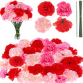120 Pack Artificial Carnations with Stems Leaves Eternal Blossom Silk Carnation Flower Artificial Pom Pom Mini Hydrangea Birthday Party for Home, Wedding(Scarlet, Pink, Light Pink) 5g6e8t1sm19