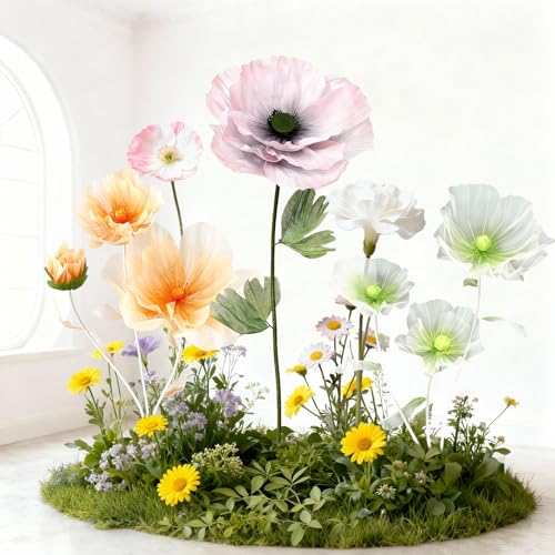 Standing Corn Poppy, Giant 5.58ft Life-Size Faux Blooms with Flexible Stem Metal Base Oversized Wedding Arch Decor,Garden Window Display (Light Pink,1) - color: Light Pink