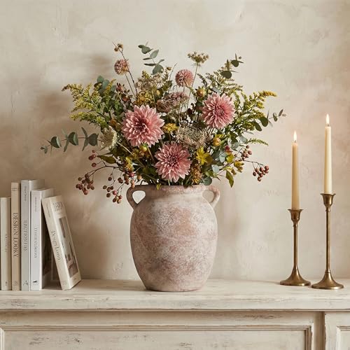 Ceramic Flower Vase Home Decor - 7.28Inch Farmhouse Rustic Vase,Double Handle Pottery Terracotta Vases for Living Room Dining Bedroom Table Decor Festive Decor Housewarming Gift - size: 7.28In