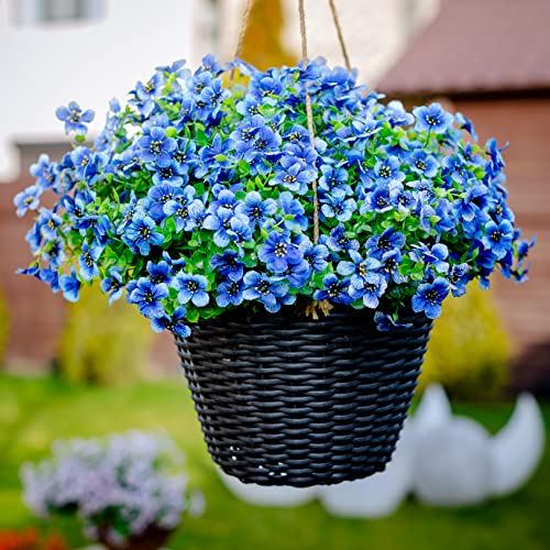 AXYLEX Artificial Flowers for Outdoors, 16 Bundles Fake Plants (Blue) | UV resistant faux plastic flowers, no fade artificial greenery – garden, patio, porch & home - color: Blue