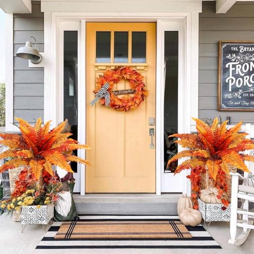 Dremisland Artificial Fall Plants Artificial Fall Ferns for Outdoors, Set of 2 Bouquets 25.5" Diam Fake Ferns Artificial Boston Fern Fake Plant Shrubs for Autumn Halloween Garden Fall Porch Decor - color: Fall-2pcs