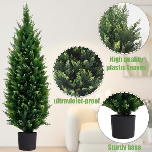 6ft Artificial Topiary Trees Beautiful Realistic Faux Cedar Pines UV Protection for Indoor Outdoor Front Porch Decorate- Set of 2 - size: 6ft