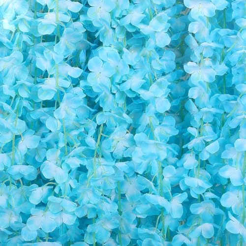20 Vines of Wisteria Flower Garland, No Green Leaves Artificial Flower Strings, Fake Hanging Flowers, Silk Wisteria Garland, Flower Vine for Wedding, Garden Decoration (Blue - 20 Vines) - color: Blue - 20 Vines