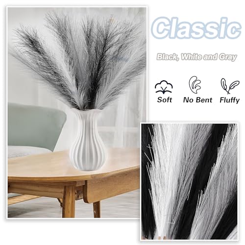 Black&White&Gray Pampas Grass Small, 30 Pcs 17" Faux Pampas Grass Short Decor, Pompas Grass Flower Arrangement and Vase Filler for Boho Home Wedding Decoration - color: Black&white&gray, size: 17'' Tall