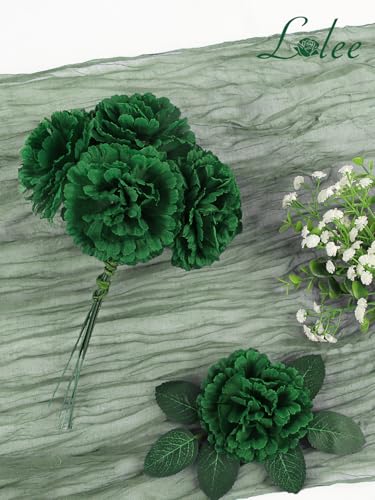 LELEE 108pcs Carnation Head Flowers with Stem - Green Artificial Flowers Carnations Bulk - Silk Carnation Fake Flower for Wedding Bouquet Decor DIY Baby Shower Centerpieces Grad Party Tables Decor - color: Green