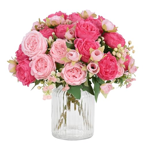MARTINE MALL 2 Packs Peonies Artificial Flowers, Mixed Pink Artificial Peonies, Silk Peonies Flowers Fake Peonies Artificial Flowers Peonies Bouquet for Centerpiece Table Wedding Party Home Decor - color: Mixed Pink, size: 2PCS
