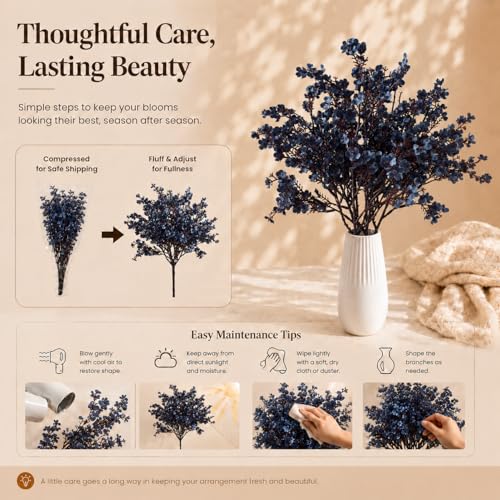 Mandy's 6 Bundles Artificial Dusty Blue Baby’s Breath Flowers | 18.5 Inch Silk Gypsophila European Style Modern Home Decor Centerpiece Neutral Wedding Flower Arrangements - color: Dusty Blue