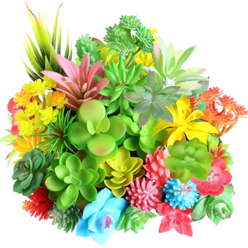 WILLBOND 38 Pcs Summer Mini Artificial Succulents Small Fake Succulent Plants Faux Assorted Unpotted Realistic Plastic Flowers Picks Stem for DIY Crafting Greenery Garden Home Decor(Colorful Style) - color: Colorful Style