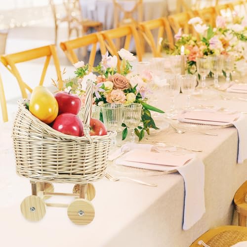 VICASKY Cute Small Basket Handle Baby Shower Basket Rattan Flower Girl Basket for Wedding Dec