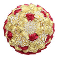 Burgundy and Gold Wedding Bouquet Luxury Gold Rhinestone Brooch Bridal Bouquet for Bride Bridesmaid Quinceanera Holding Artificial Satin Rose Flower Wedding Bouquet 7.1in - color: Burgundy & Gold, size: Diameter: 7.1 inches