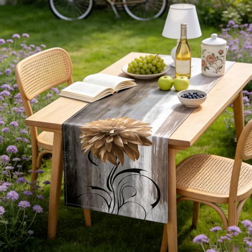 OYIMUA Soft Thick Chenille Grey and Brown Table Runner 90 Inches Long Vintage Abstract Painting Flowers Spring Summer Rustic Dining Table Decorations for Home Indoor Outdoor - size: 13" x 90", Table Runner, style: Grey