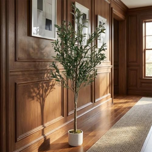 OUTLANE 5.3 FT Artificial Olive Tree with 34 Realistic Fruits, Faux Potted Plant for Indoor and Outdoor, Tall Fake Tree for Living Room, Office, Porch, Patio & Modern Farmhouse Decor - size: 7in