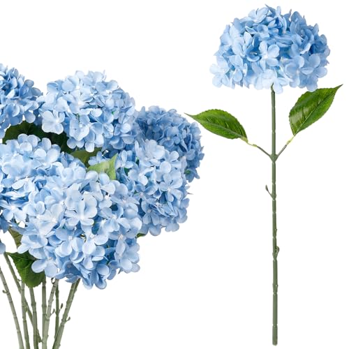 Blue Hydrangea Artificial Flowers 10pcs 22" Faux Hydrangea (10, blue) | Bouquets Arrangement For Home Table Centerpieces Wedding Baby Shower Birthday Party Decoration - color: Blue