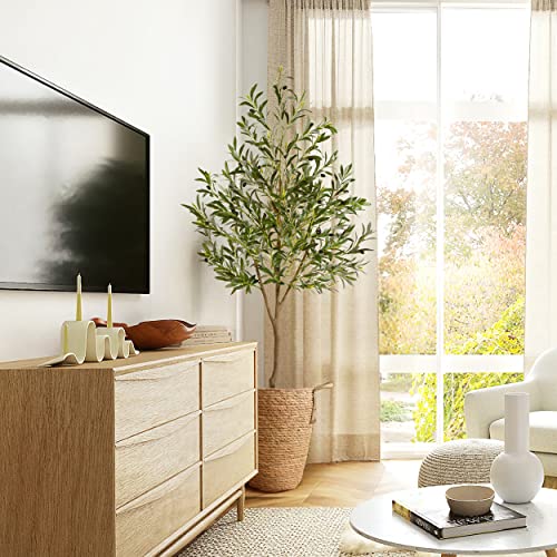 Warmplants Artificial Olive Tree, 7ft Tall Fake Olive Leaves Plant with Basket, Indoor Outdoor Faux Olive Topiary Silk Tree for Home Livingroom Office Décor - size: 7ft