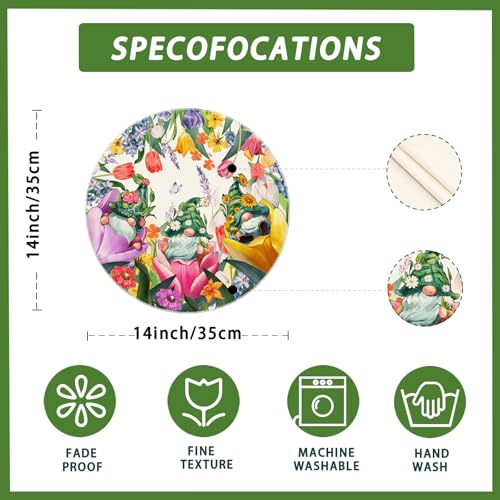 XCHI Tulips Gnomes Flowers Spring Round Placemats Set of 4 Summer Table Mats for Party Home Kitchen Dining Table Decorations 14x14 Inch - size: Round Set of 4 (14x14 Inch)