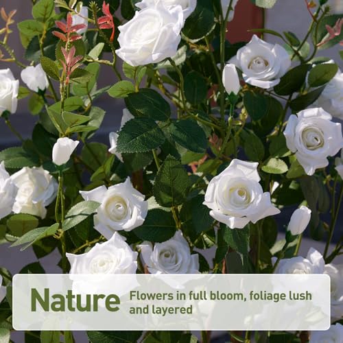 VeriNatural Fake Rose Plants,3Ft(36") White Artificial Roses,UV-Resistant Faux Silk Flowers for Indoor Outdoor,Potted Faux Trees for Home Decor, Courtyard,Patio, Front Porch Topiary Set of 2 - color: White, size: 3ft