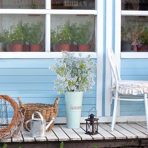 10 PCS Silk Flowers with Long Stems Artificial Flower for Tall Vase Outdoors Fake Babys Breath Bouquet Faux Floral Wedding Party Decoration Home Indoor Table Centerpiece Decor (Light Blue) - color: Light Blue