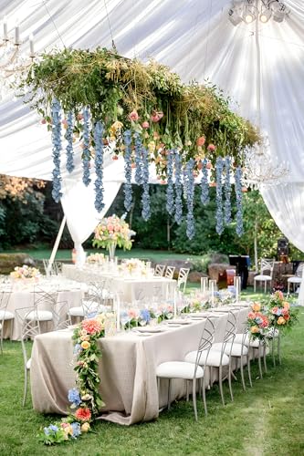 IPOPU Dusty Blue Wisteria Hanging Flowers Garland 6.4FT Wisteria Garland Hanging Flowers for Decoration for Wedding Arch, Backdrop, Garden Party Decor, 3 PCS (Dusty Blue) - color: Dusty Blue