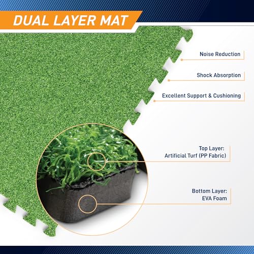 Marcy EVA Foam Interlocking Flooring Mat High Density Non-Slip Tiles for Fitness Equipment, Workout Cushion and Floor Protection - color: Green - 0.5-in - Turf Top 6 Tiles (24sq Ft)