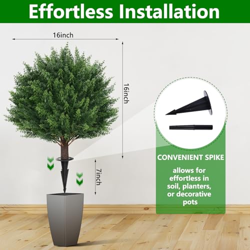 Yangrass Artificial Set of 2 Cedar Topiary Ball Trees 23" for Outdoors with Ground Spike, UV Resistant Faux Cypress Plants, Evergreen Shrubs Bushes for Front Porch Garden Backyard Decor - color: Cedar