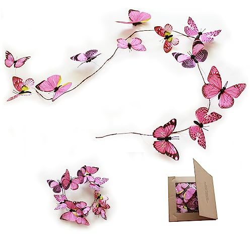 Artificial Butterfly Garland, Fake Butterfly Decorative Vines, DIY 3D Unique Butterfly Hanging Decor for Home Wall Easter Spring Flowers Party Wedding Arch Shopping (Bright Pink) - color: Bright Pink