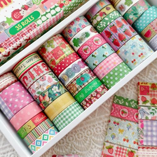 35 Rolls Strawberry Farm Washi Tape Set, Cute Fruits Decorative Scrapbook Tape and Journaling Supplies for DIY Crafts, Bullet Journals, Gift Wrapping - color: StrawberyAesthctic