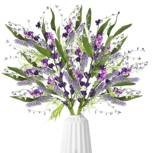 Giegxin 6 Bundles Fake Artificial Flowers Bouquet Spring Silk Flowers Arrangements Faux Wildflowers Bouquets Stems Fake Plants for Wedding Table Centerpiece Rustic Home Vase Floral Table(Lavender) - style: Lavender