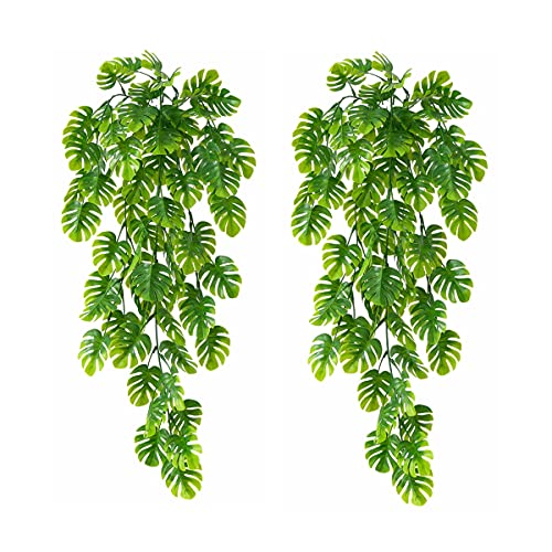 Fake Vines Monstera for Decoration, PASYOU Artificial Hanging Plants Ivy with Leaves Outdoor Indoor Decor Plastic Greenery Green Plant Faux Stems Home Garden Party Wedding Bedroom Room Office - 2 Pack - color: Monstera Vine - 2 Pcs