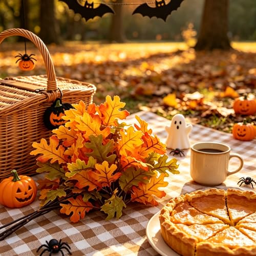 6 Pcs Artificial Maple Leaves Branches Fall Flowers 13 Inch Faux Autumn Foliage Stems Thanksgiving Table Centerpiece Harvest Home Decor - color: Brown