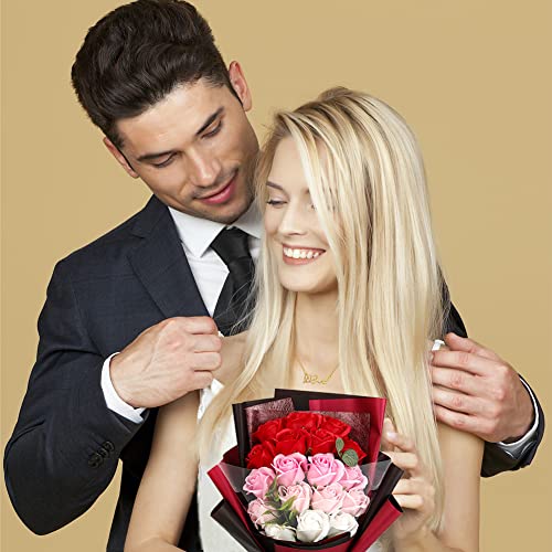 EIGHTOWN Roses Bouquet Artificial Flower - Preserved Red Rose Flowers with Love Necklace for Her - Unique Gifts Valentine's Day, Mother's Day, Thanksgiving, Birthday, Anniversary - color: Pink and Red
