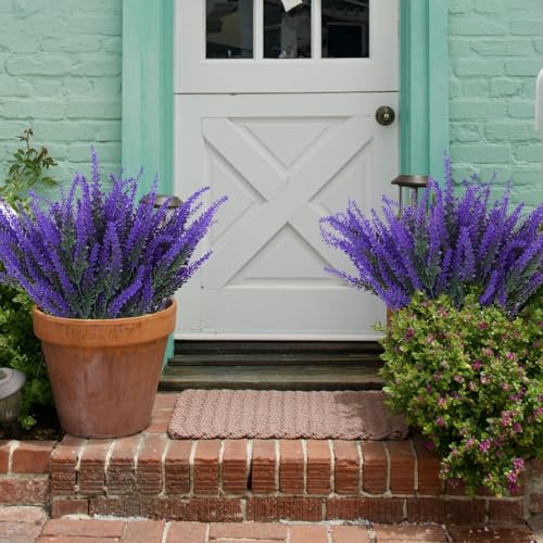 Lavender Flowers Artificial 6 pcs Faux Fake Plants Artificial Lavender Stems Bouquet Plastic Plant Decor for Indoor Outdoor Home Table Wedding Party (Purple) - color: 6bundles--lavender Purple