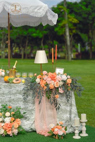 TINGE TIME Artificial Sweetheart Flower Swag with Table Cloth and Table Runner, Pack of 3 Floral Arrangement for Wedding Sweetheart Table Centerpiece Decoration (CoralPink&Champagne) - color: Coral Pink & Champagne