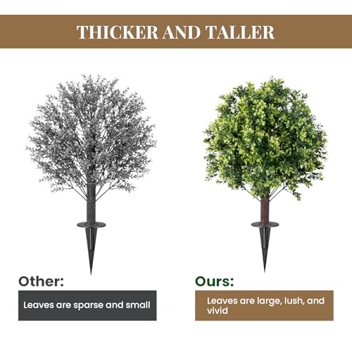 Artificial Boxwood Topiary Ball Tree Set of 2, UV Resistant Artificial Outdoor Shrubs with Spike, Decorative Evergreen Fake Topiary Bushes Plant for Front Porch Garden - color: Topiary Ball Tree-1