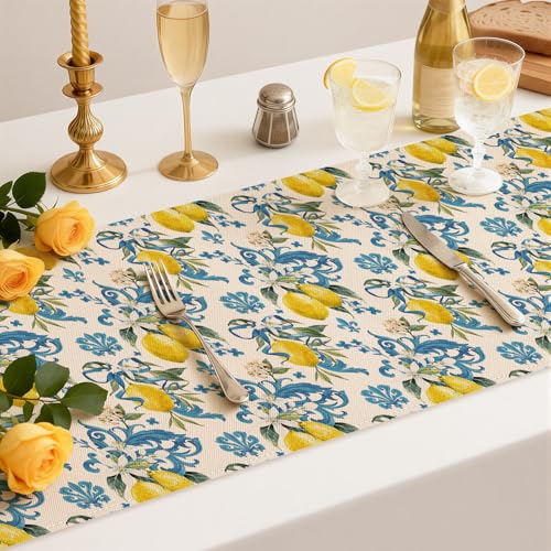 Larponder Summer Lemon Table Runner, 13x72 Inch | Table Decoration for Summer Seasonal Anniversary Holiday Kitchen Dinning Table Home Party Decor - color: Lemon-2, size: 13" x 72" (Rectangular)